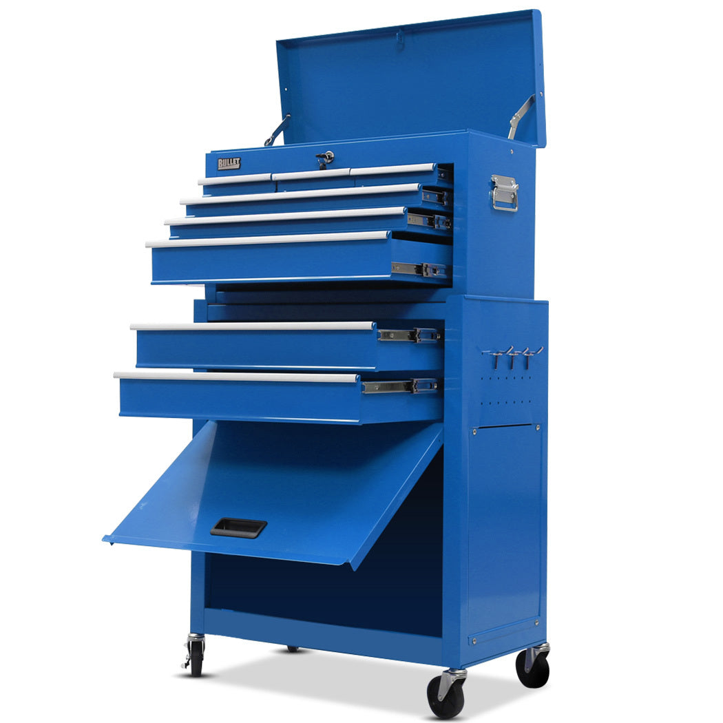8-Drawer Tool Cabinet with Lockable Chests & Wheels, 0.2m Steel, Blue