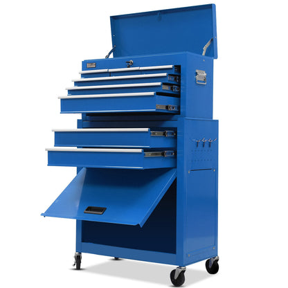 8-Drawer Tool Cabinet with Lockable Chests & Wheels, 0.2m Steel, Blue