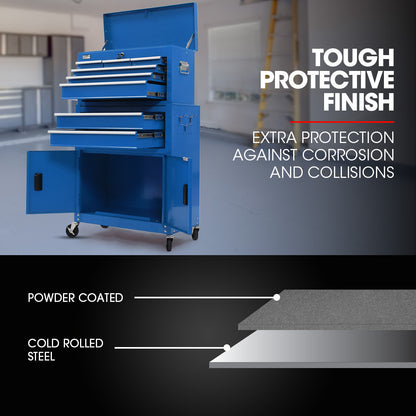 8-Drawer Tool Box Cabinet with Lockable Storage and Caster Wheels, Blue