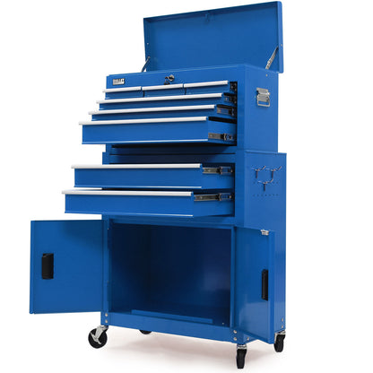 8-Drawer Tool Box Cabinet with Lockable Storage and Caster Wheels, Blue