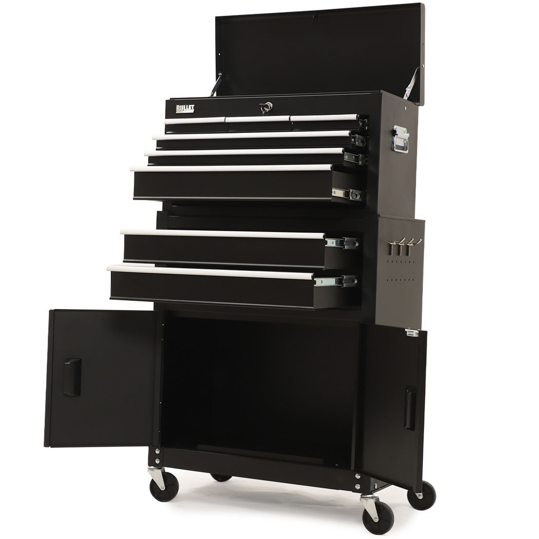 8-Drawer Tool Box Cabinet with Lockable Storage and Wheels, Black