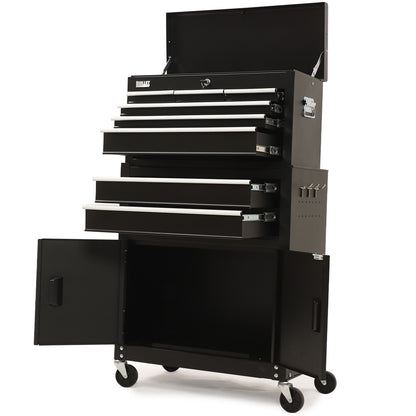 8-Drawer Tool Box Cabinet with Lockable Storage and Wheels, Black