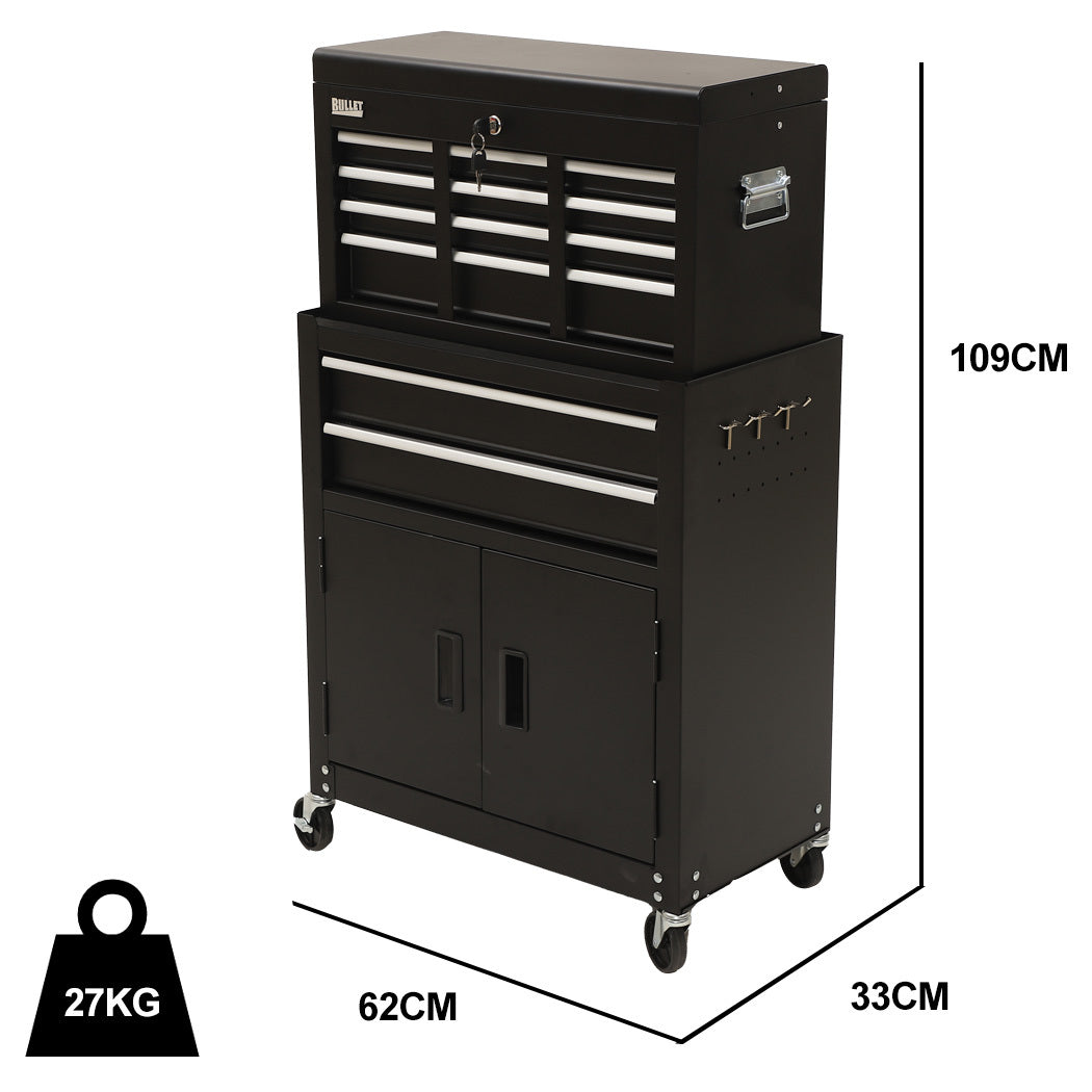 8-Drawer Tool Box Cabinet with Lockable Storage and Wheels, Black