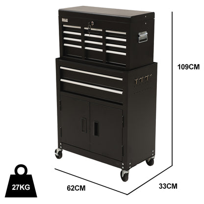 8-Drawer Tool Box Cabinet with Lockable Storage and Wheels, Black