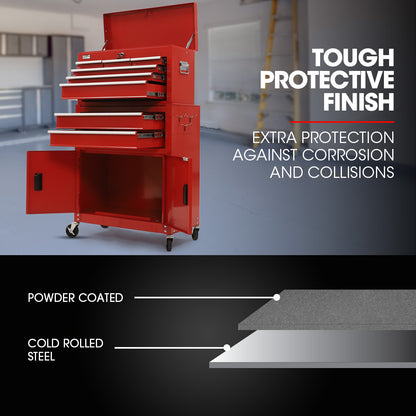 8-Drawer Tool Chest & 2-Door Cabinet with Lockable Wheels, Red