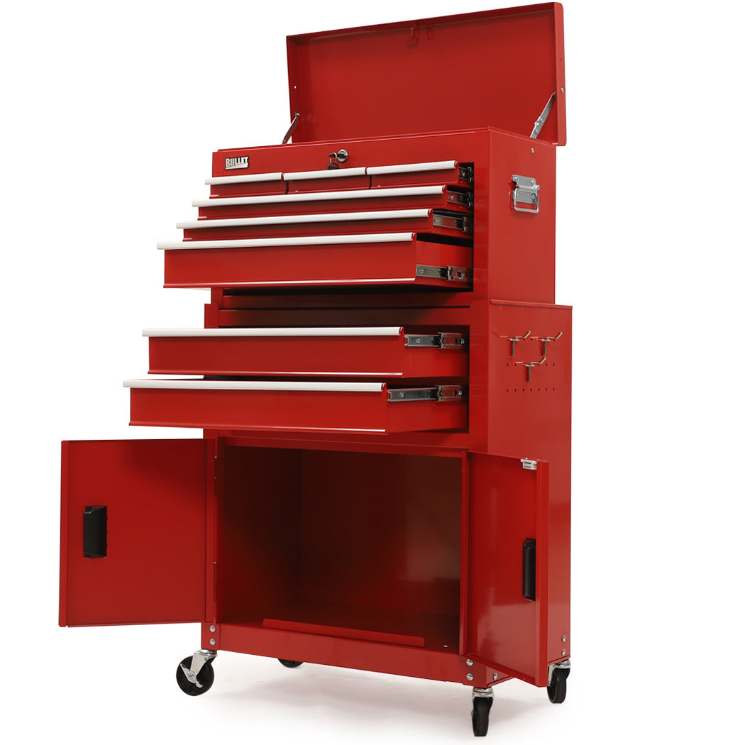 8-Drawer Tool Chest & 2-Door Cabinet with Lockable Wheels, Red