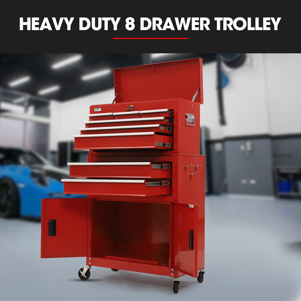 8-Drawer Tool Chest & 2-Door Cabinet with Lockable Wheels, Red