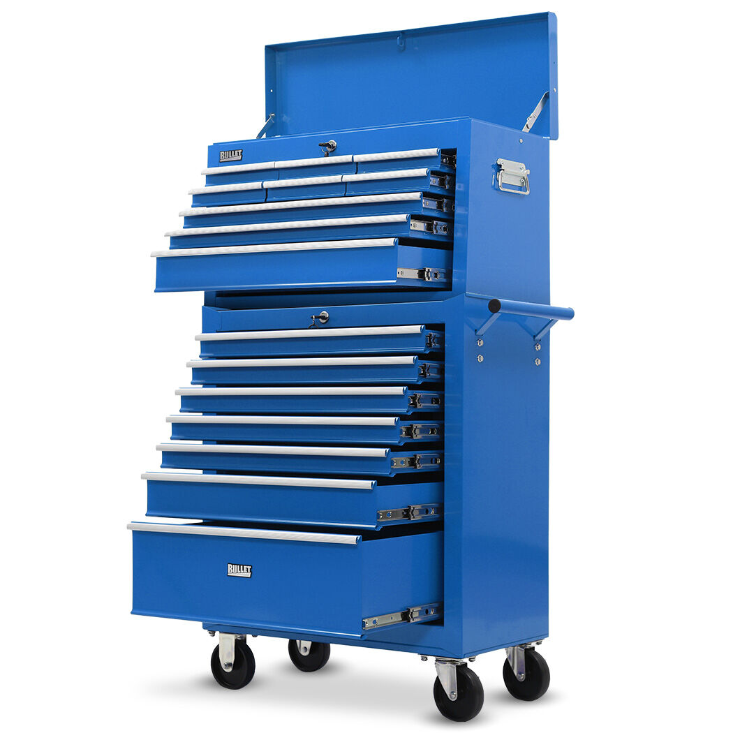 16 Drawer Tool Box Cabinet Chest Storage, Toolbox Garage Organiser Set, Blue