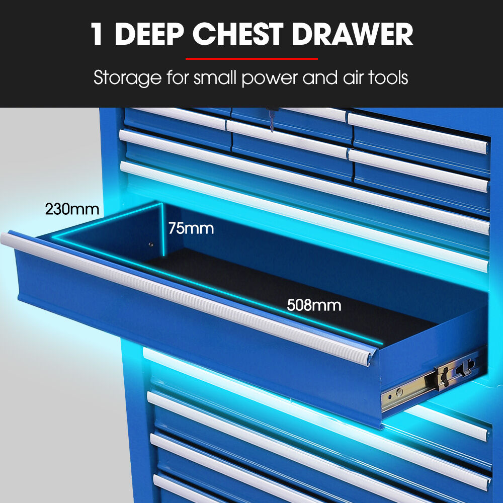 16 Drawer Tool Box Cabinet Chest Storage, Toolbox Garage Organiser Set, Blue