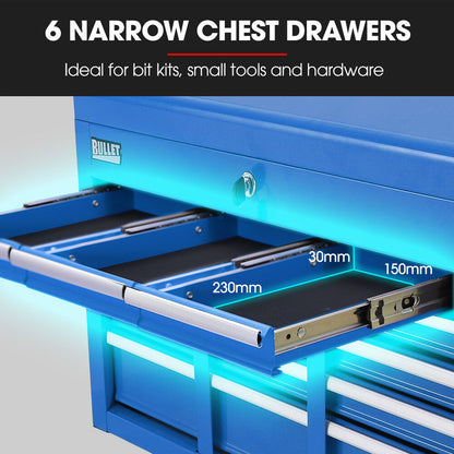 16 Drawer Tool Box Cabinet Chest Storage, Toolbox Garage Organiser Set, Blue