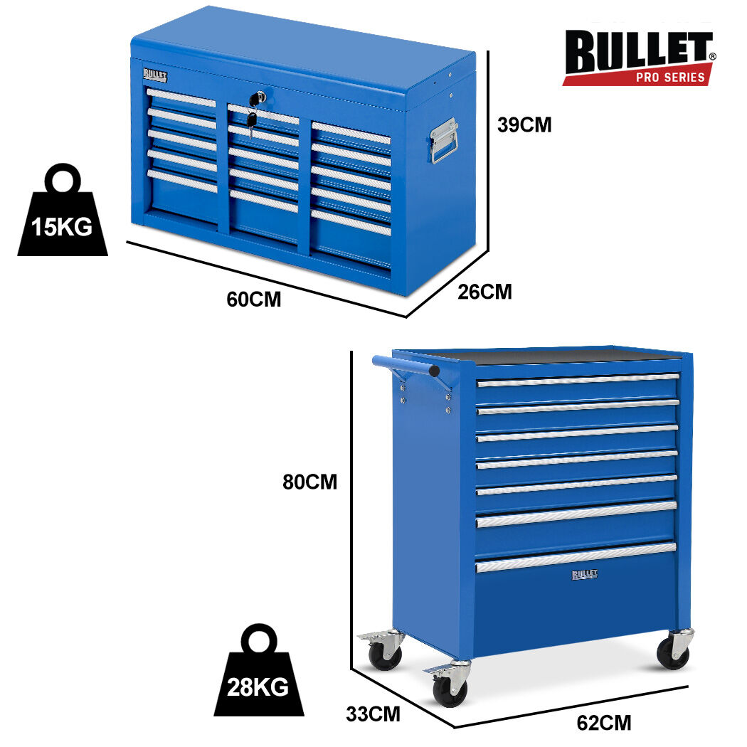 16 Drawer Tool Box Cabinet Chest Storage, Toolbox Garage Organiser Set, Blue