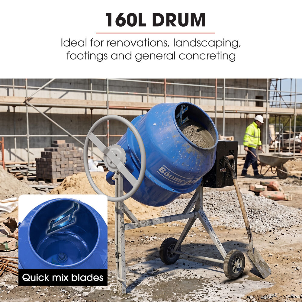 160L Heavy-Duty Petrol Concrete Cement Mixer, 3hp 105cc Engine