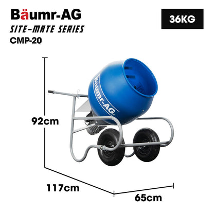 100L Portable Poly Drum Cement Mixer, Lightweight 36kg, 0.4m Tyres
