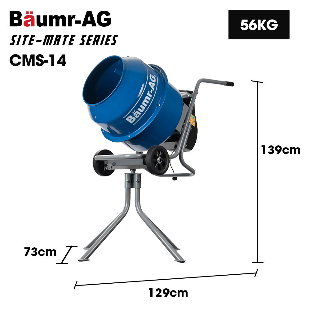 140L Portable Cement Mixer with Stand, 550W Motor, 0.25m Solid Wheels