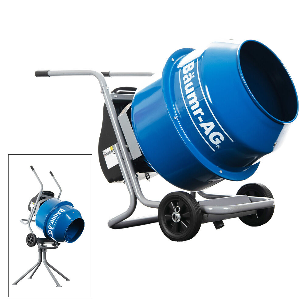 140L Portable Cement Mixer with Stand, 550W Motor, 0.25m Solid Wheels