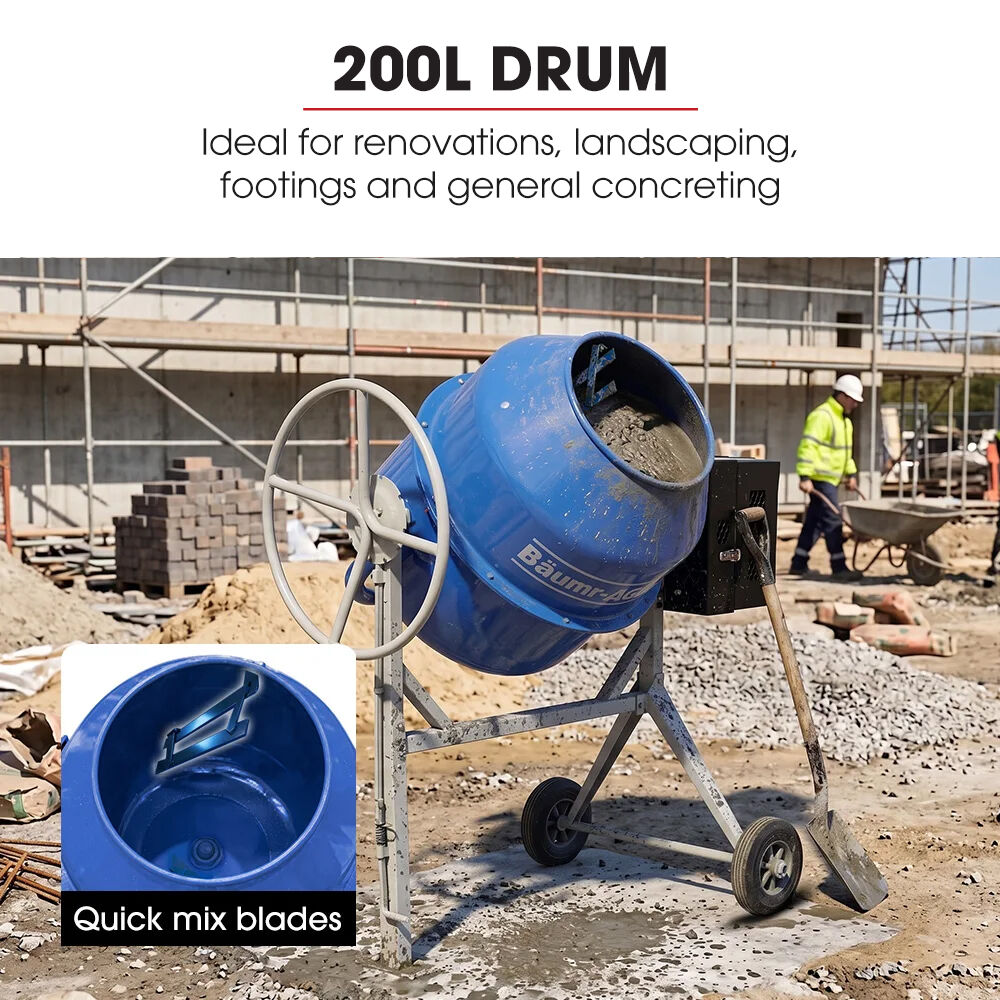 200L Heavy-Duty Petrol Concrete Cement Mixer, 3hp 105cc Engine