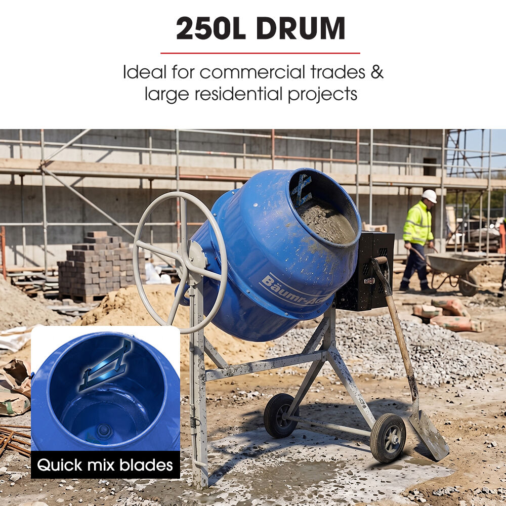 250L Heavy-Duty Petrol Concrete Cement Mixer, 3hp 105cc Engine
