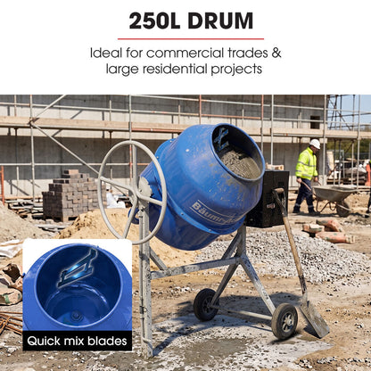 250L Heavy-Duty Petrol Concrete Cement Mixer, 3hp 105cc Engine