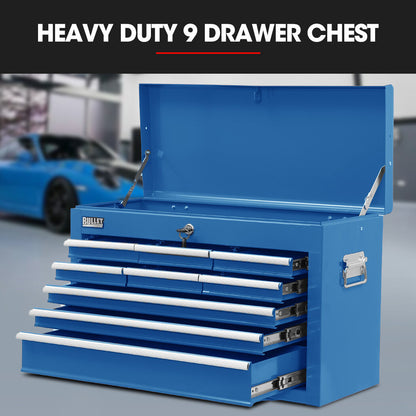 9 Drawer Tool Box Chest, Organiser Mechanic Garage Storage Toolbox Set - Blue