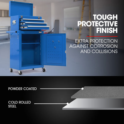 3-Drawer Tool Box Cabinet with 1-Door Storage Trolley, Blue - Efficient Organizer