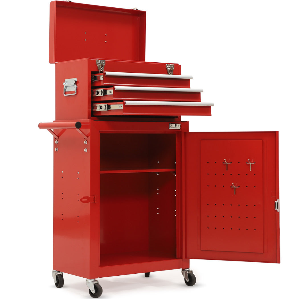 3-Drawer Tool Cabinet Trolley with Storage & Lockable Wheels - Red