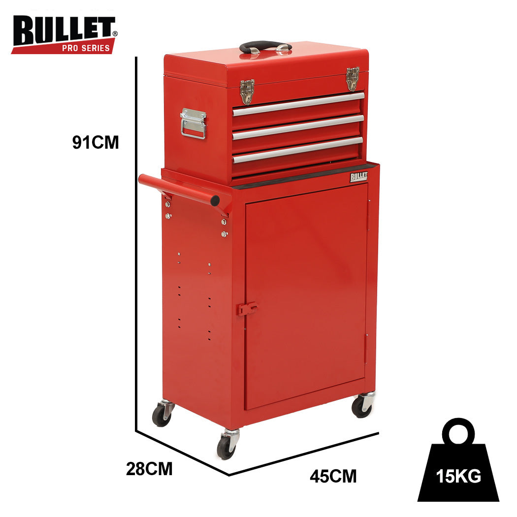 3-Drawer Tool Cabinet Trolley with Storage & Lockable Wheels - Red