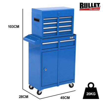 5-Drawer Tool Cabinet & Chest Storage with Wheels, Blue - 1.27m Height