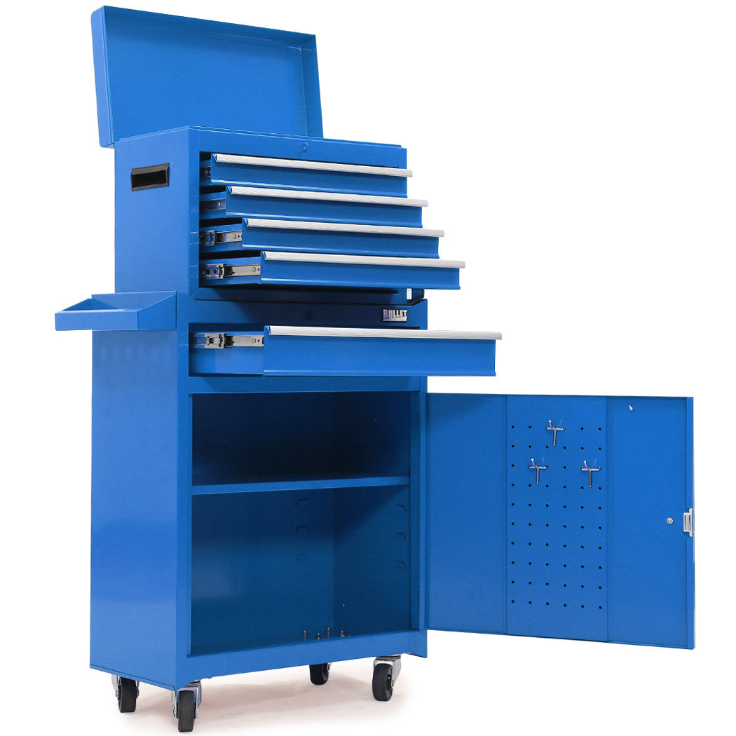 5-Drawer Tool Cabinet & Chest Storage with Wheels, Blue - 1.27m Height
