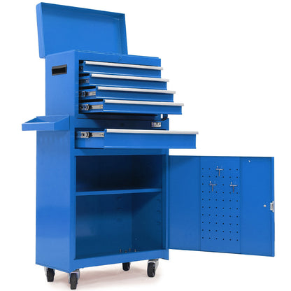 5-Drawer Tool Cabinet & Chest Storage with Wheels, Blue - 1.27m Height