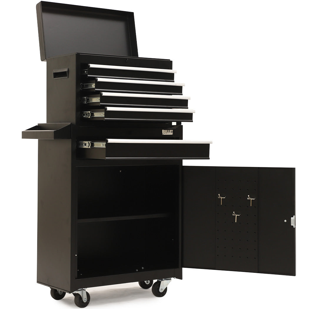 5 Drawer Tool Cabinet Chest with Wheels & Lock, 1-Door Garage Organizer, Black