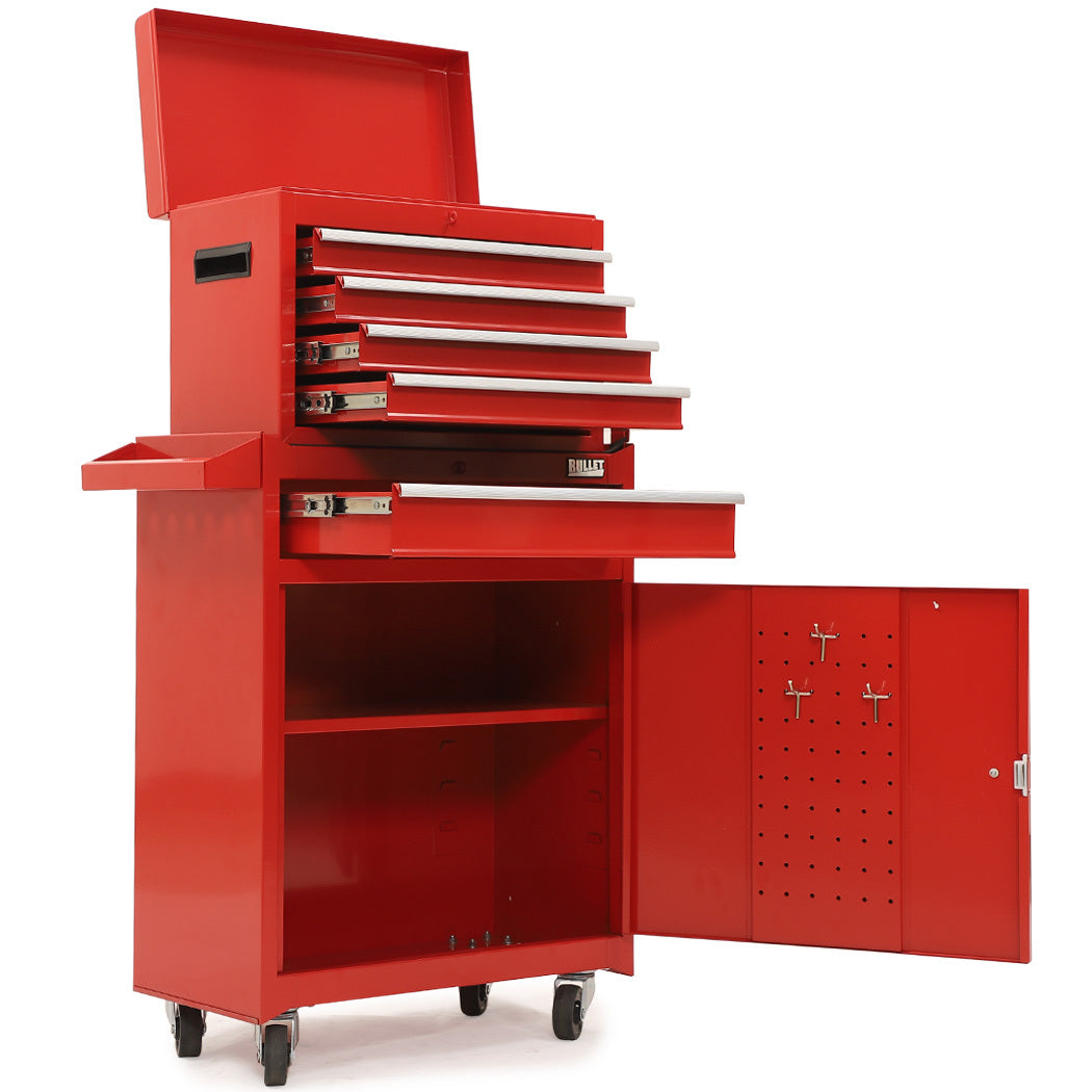 5-Drawer Tool Box Cabinet with 1-Door Garage Organizer, Red, 0.1m Wheels