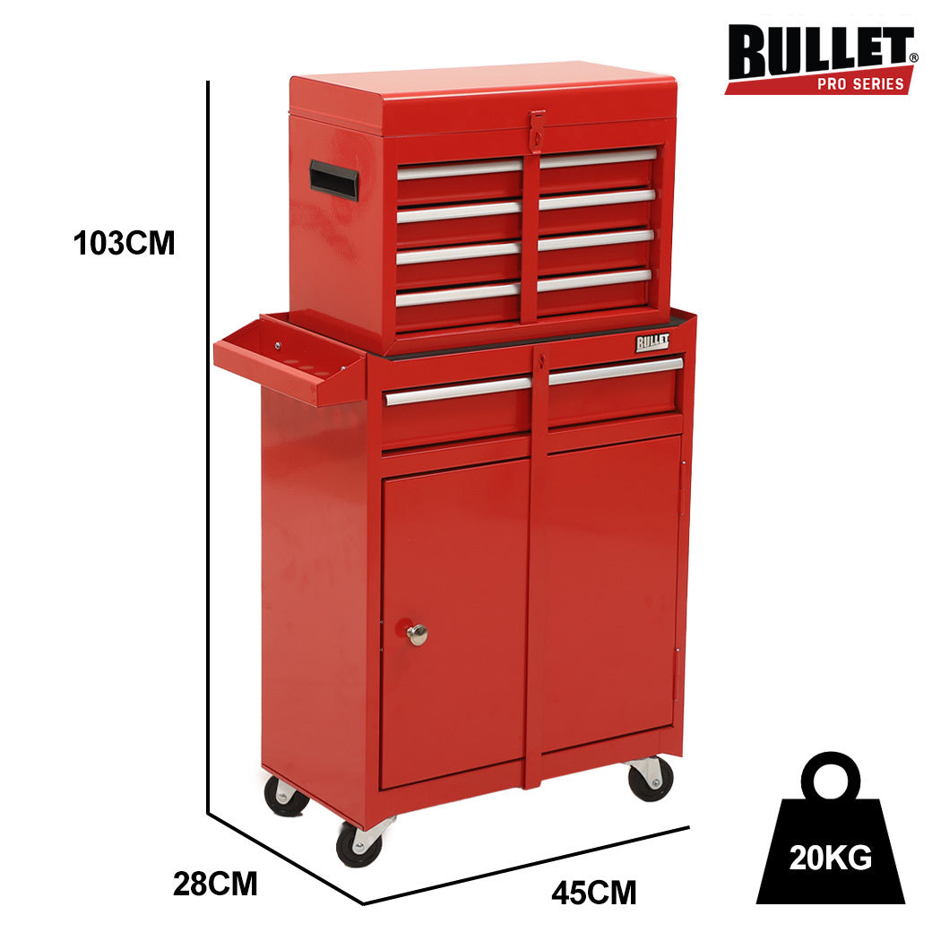 5-Drawer Tool Box Cabinet with 1-Door Garage Organizer, Red, 0.1m Wheels