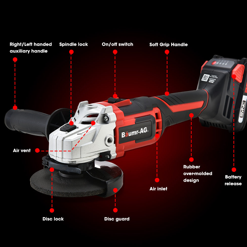 20V Cordless Angle Grinder Kit with Battery, Charger, and 5 Discs - 0.125m