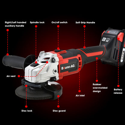 20V Cordless Angle Grinder Kit with Battery, Charger, and 5 Discs - 0.125m