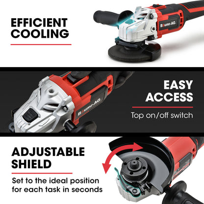 20V Cordless Angle Grinder Kit with Battery, Charger, and 5 Discs - 0.125m