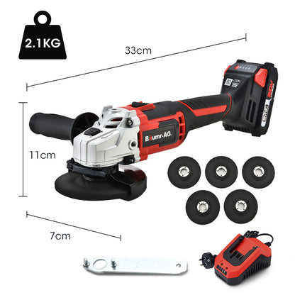 20V Cordless Angle Grinder Kit with Battery, Charger, and 5 Discs - 0.125m