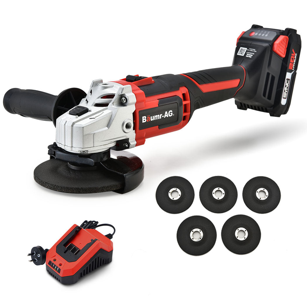 20V Cordless Angle Grinder Kit with Battery, Charger, and 5 Discs - 0.125m