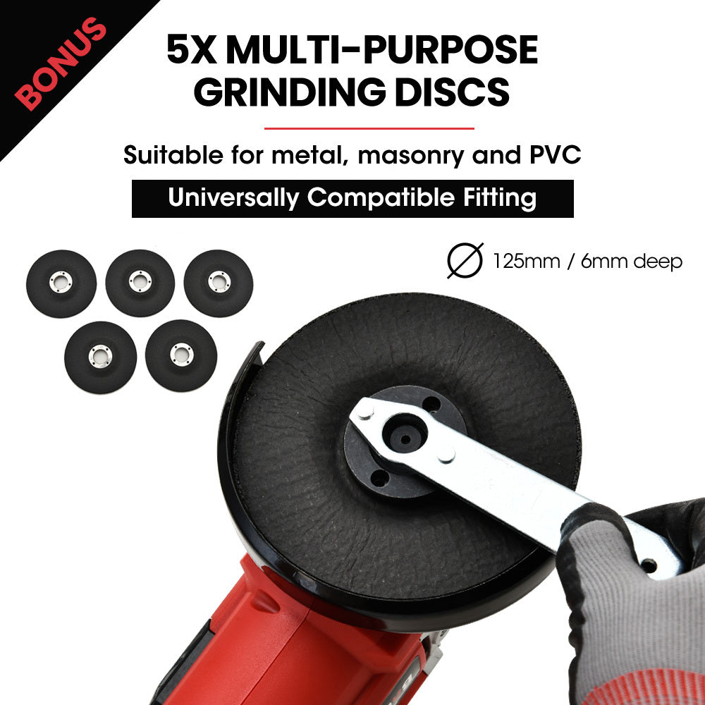 20V Cordless Angle Grinder Kit with Battery, Charger, and 5 Discs - 0.125m