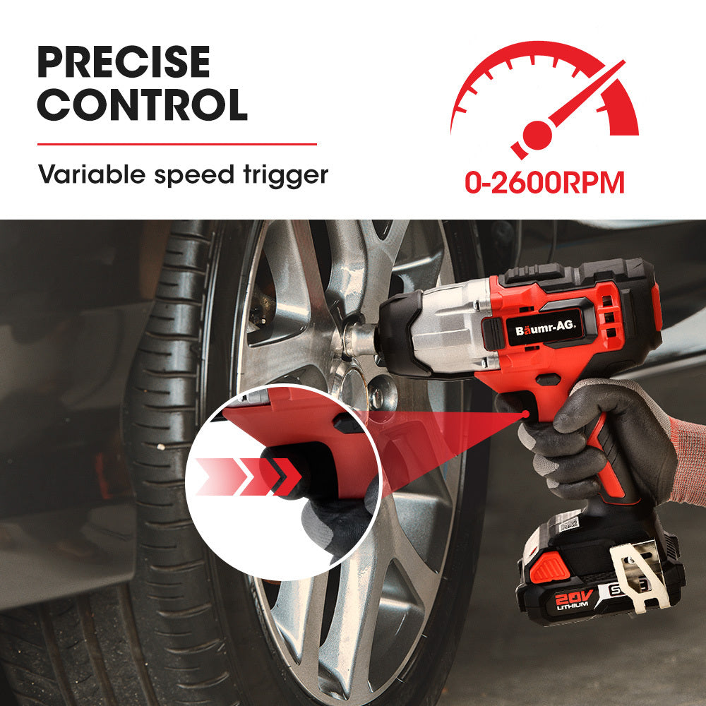 Cordless 0.013m Impact Wrench Kit, 20V Battery, 300Nm Torque, Fast Charger Included