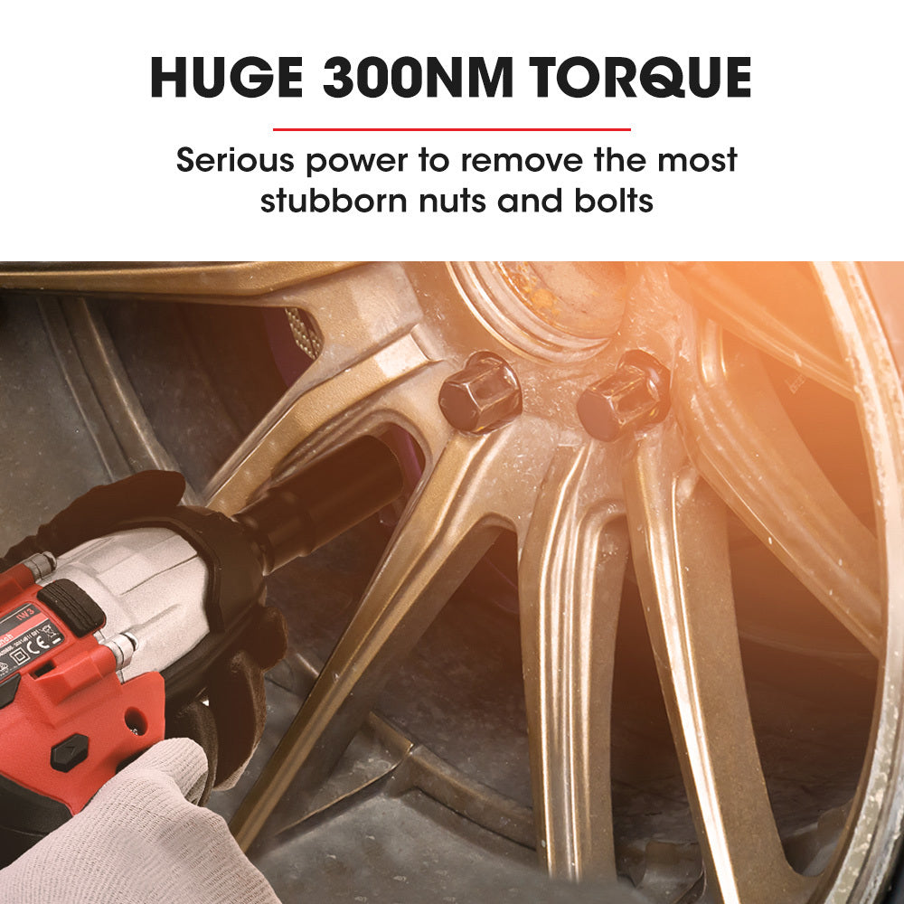 Cordless 0.013m Impact Wrench Kit, 20V Battery, 300Nm Torque, Fast Charger Included