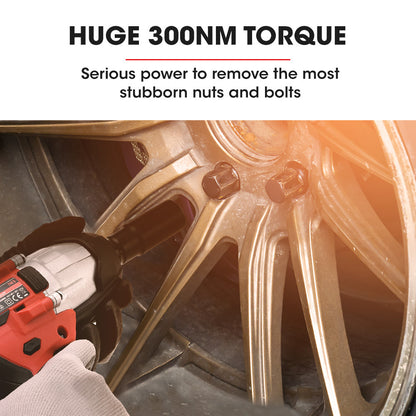 Cordless 0.013m Impact Wrench Kit, 20V Battery, 300Nm Torque, Fast Charger Included