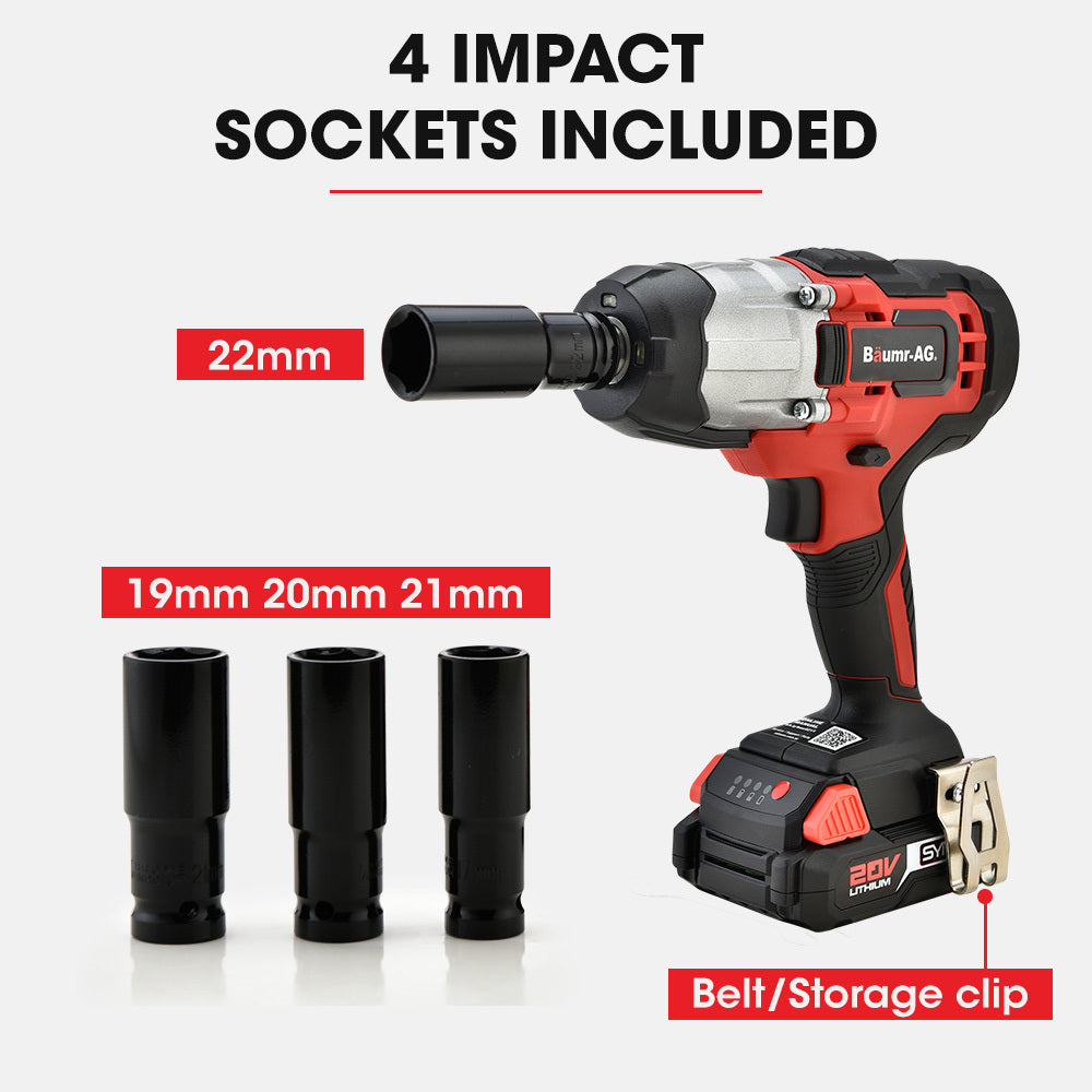 Cordless 0.013m Impact Wrench Kit, 20V Battery, 300Nm Torque, Fast Charger Included