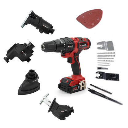 Cordless 20V Combi-Tool Kit with 5 Attachments and Fast Charger, 40Nm Torque