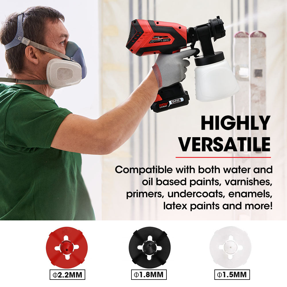 Cordless 20V Paint Sprayer Gun Kit with Battery, Charger & 3 Nozzles
