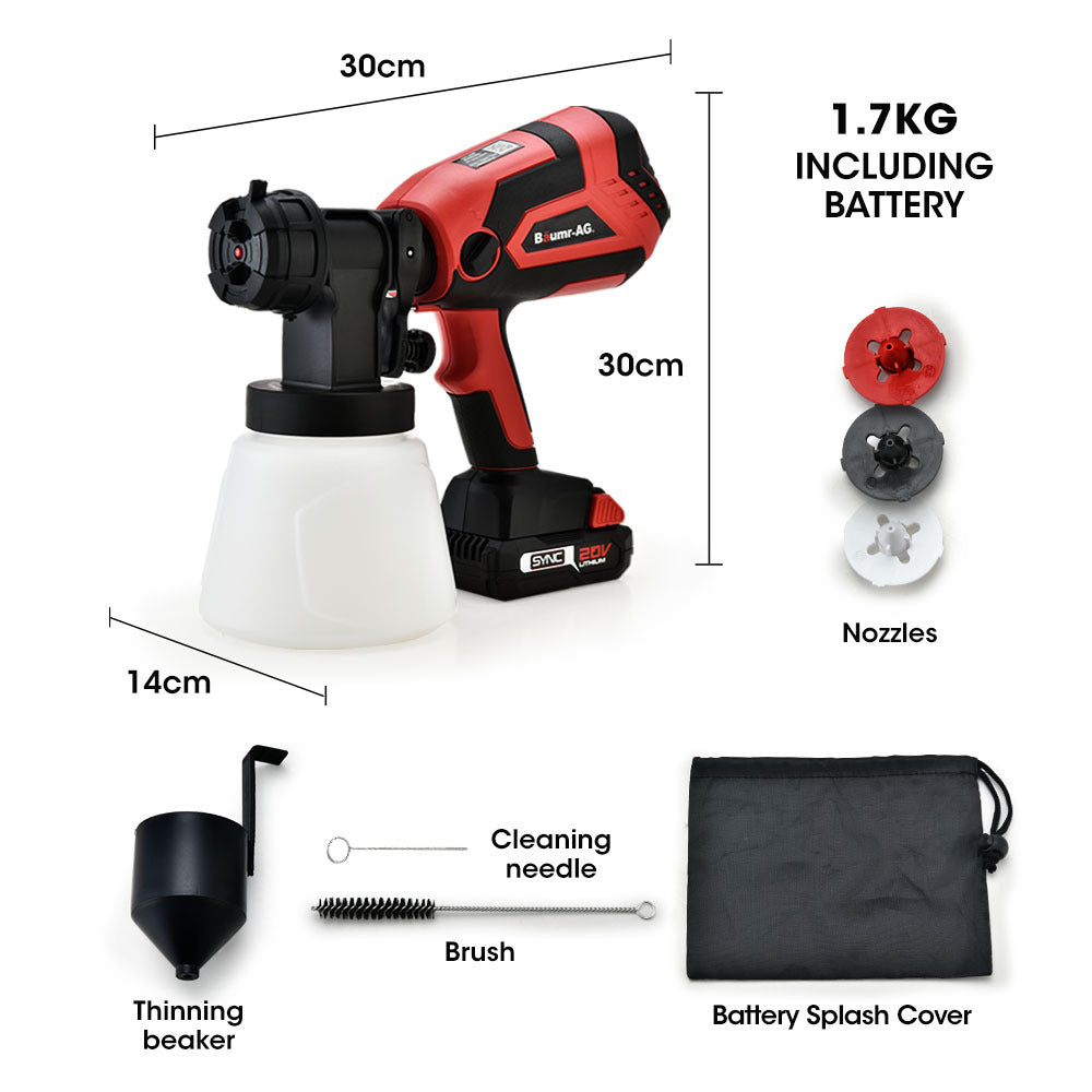 Cordless 20V Paint Sprayer Gun Kit with Battery, Charger & 3 Nozzles