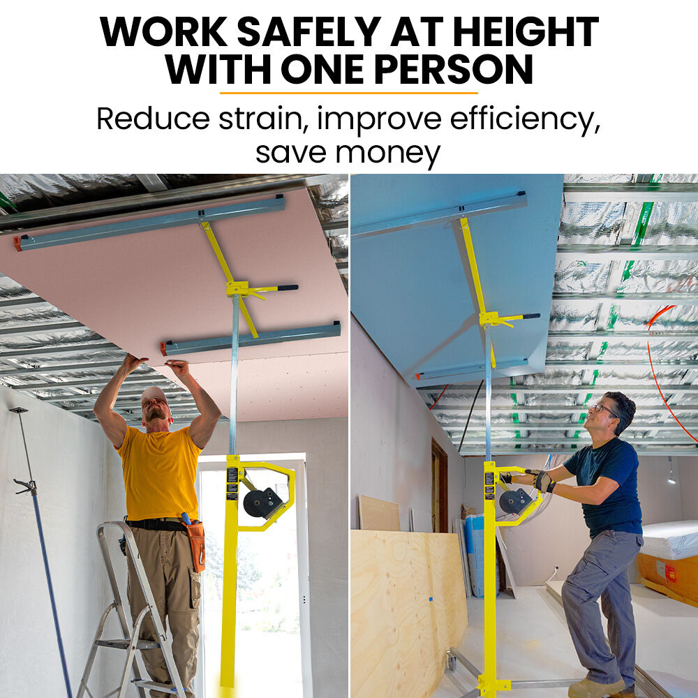 Drywall & Panel Lifter, 1200 x 3600 68kg Max Gyprock Sheet, Galvanised, No-mark Locking Castors