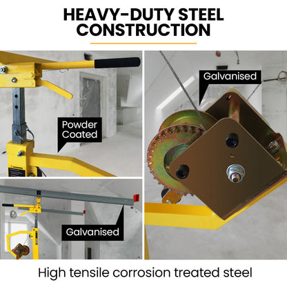 Drywall & Panel Lifter, 1200 x 3600 68kg Max Gyprock Sheet, Galvanised, No-mark Locking Castors