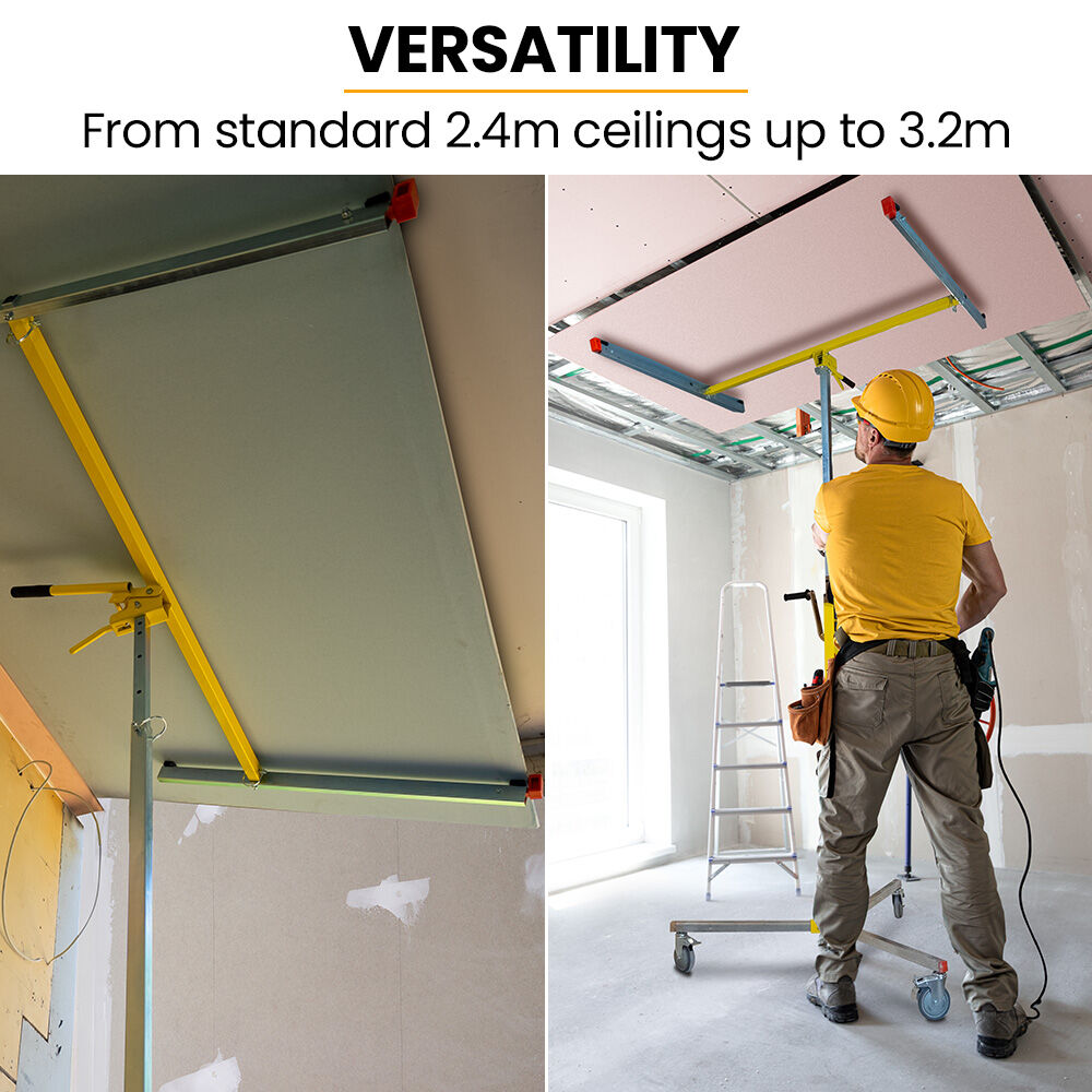 Drywall & Panel Lifter, 1200 x 3600 68kg Max Gyprock Sheet, Galvanised, No-mark Locking Castors