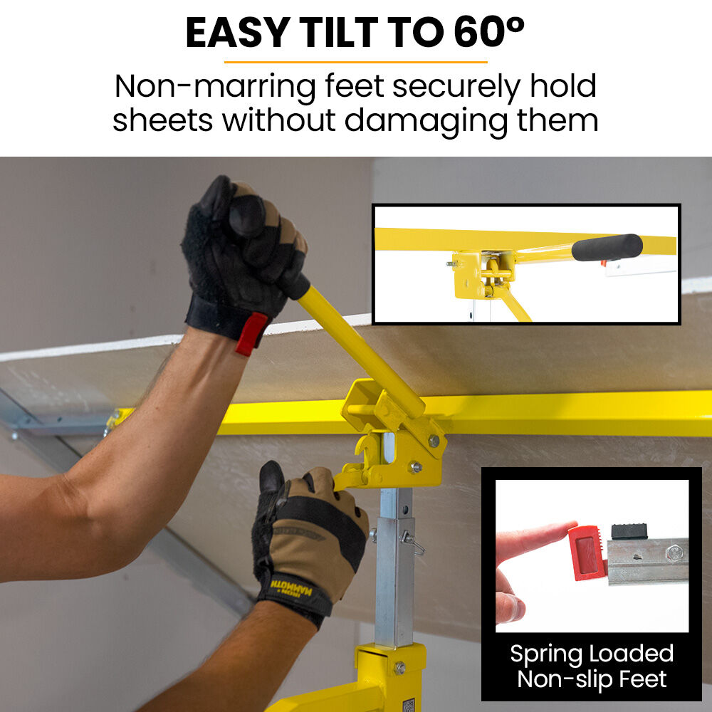 Drywall & Panel Lifter, 1200 x 3600 68kg Max Gyprock Sheet, Galvanised, No-mark Locking Castors