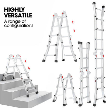 2.9m Folding Aluminium Ladder with Workshelf and Safety Lock Adjusters